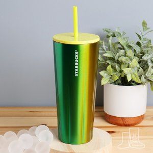 Starbucks Summer 2022 Metallic Green, Yellow Ombré Stainless Steel Tumbler 24 oz